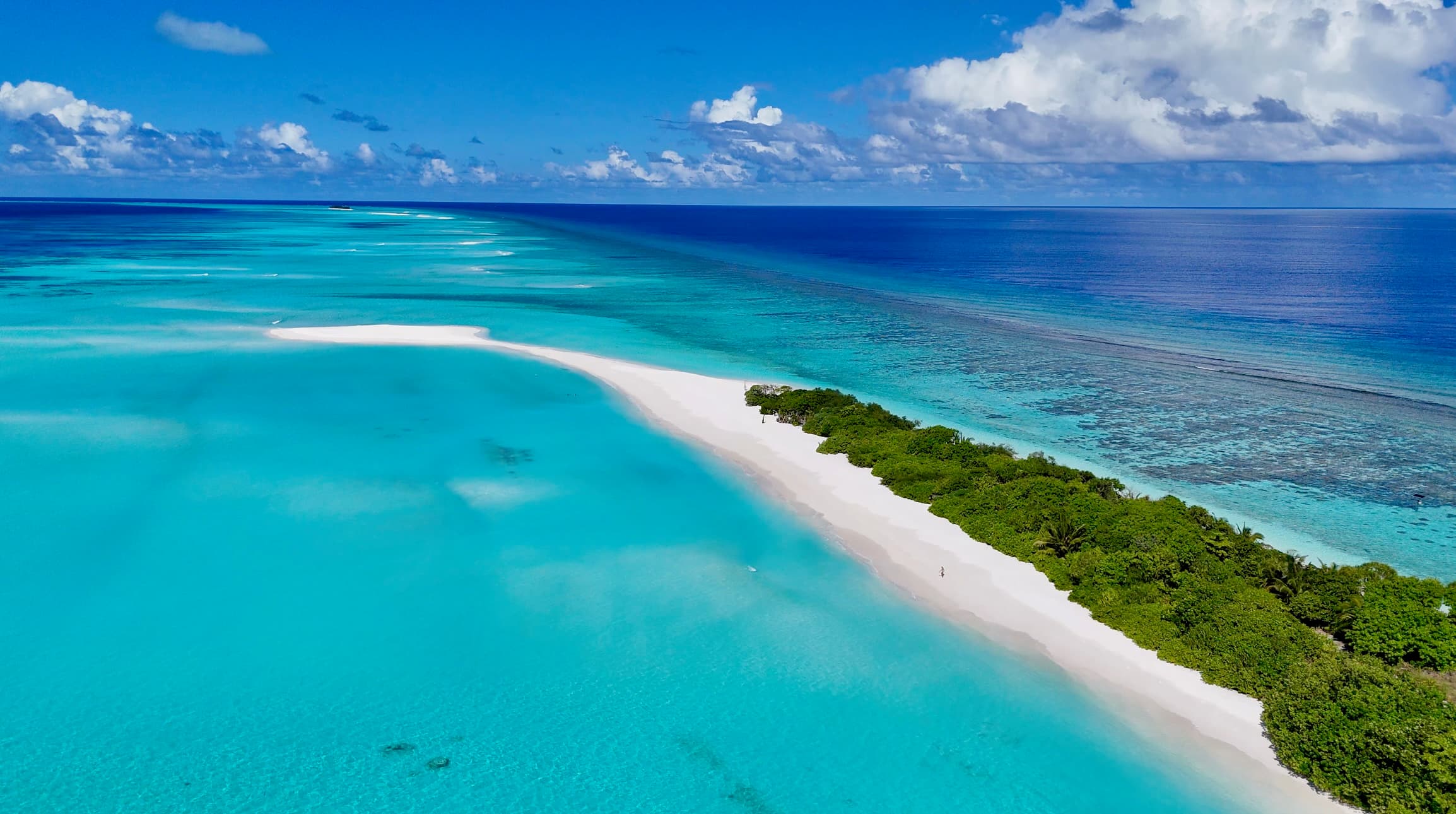 Turquoise ocean and white-sand beach in the Maldives